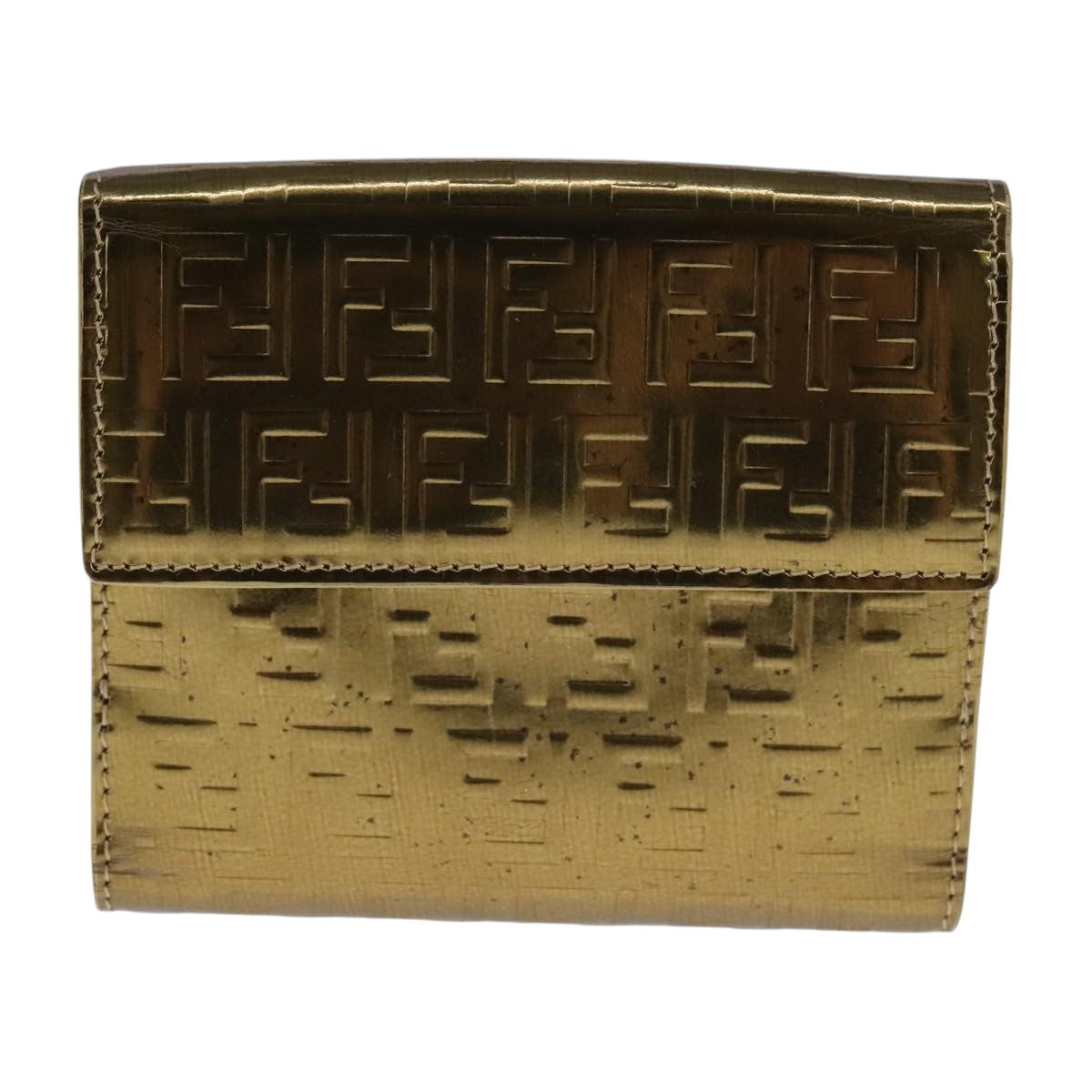 FENDI Zucchino Canvas Wallet Patent leather Gold 108922