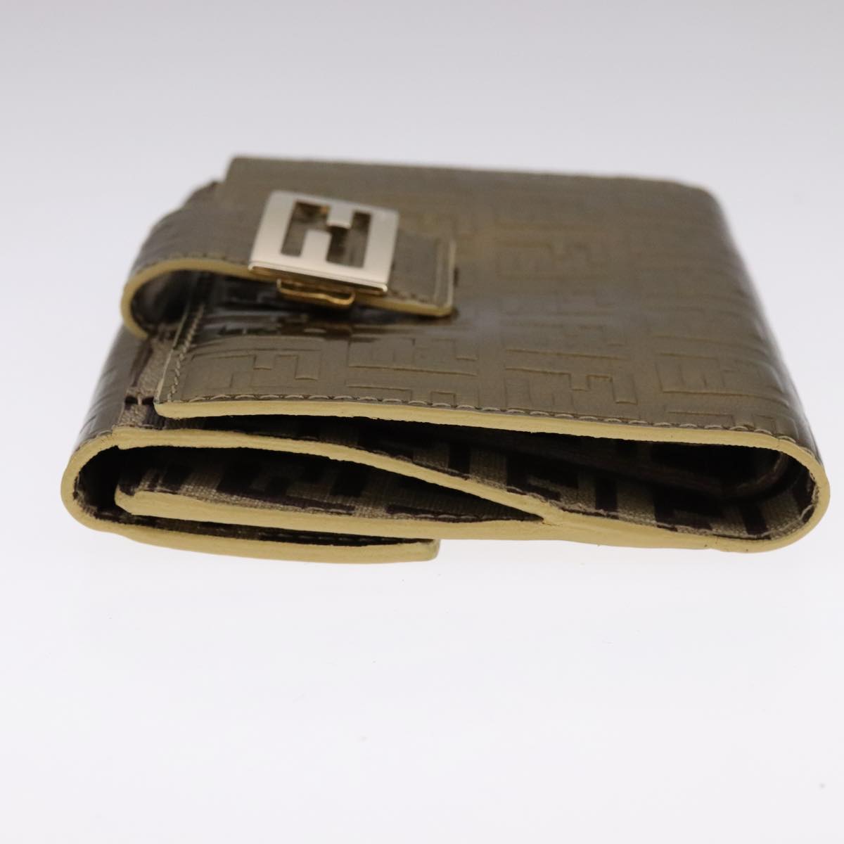 FENDI Zucchino Canvas Wallet Patent leather Gold 108922