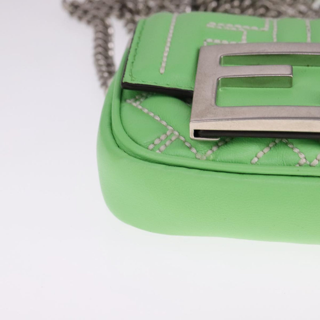FENDI Zucca Canvas Nano Baguette Shoulder Bag Leather Green 108928A