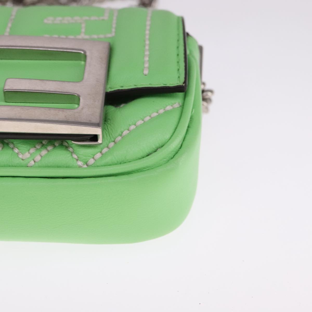 FENDI Zucca Canvas Nano Baguette Shoulder Bag Leather Green 108928A