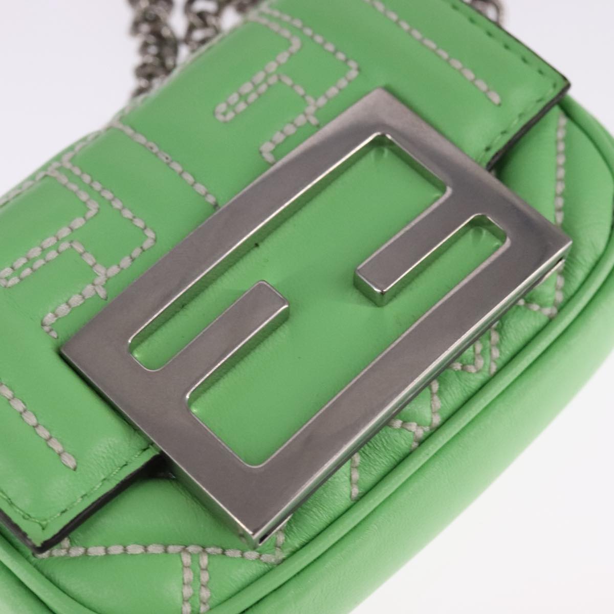 FENDI Zucca Canvas Nano Baguette Shoulder Bag Leather Green 108928A