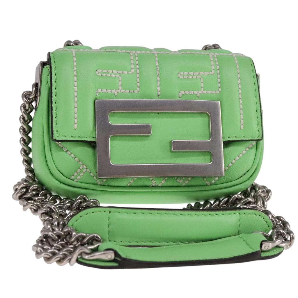 FENDI Zucca Canvas Nano Baguette Shoulder Bag Leather Green 108928A