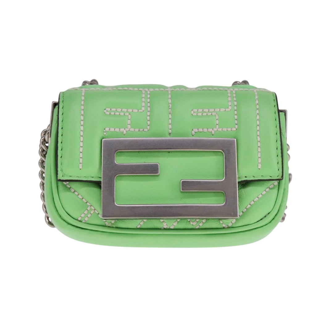 FENDI Zucca Canvas Nano Baguette Shoulder Bag Leather Green 108928A