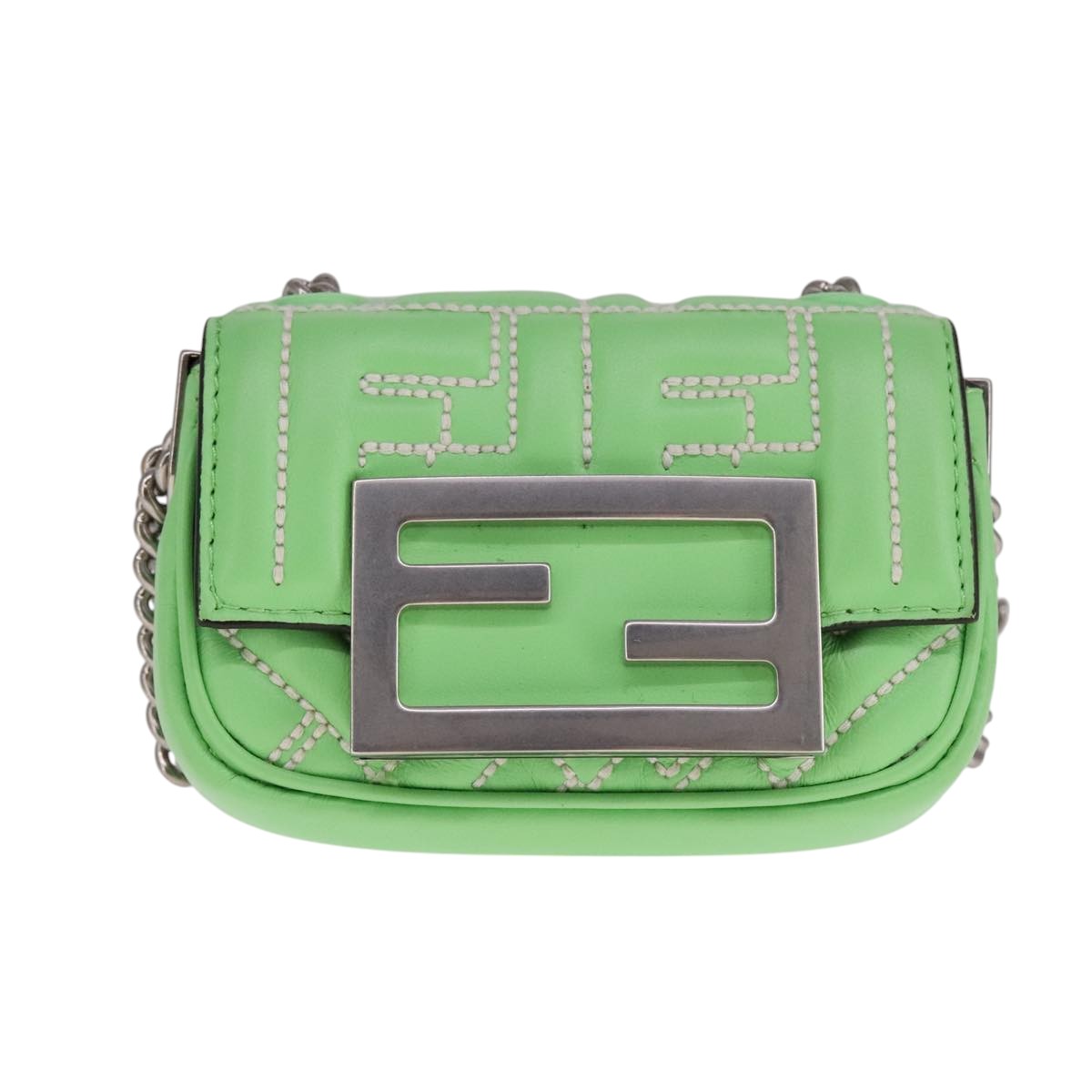 FENDI Zucca Canvas Nano Baguette Shoulder Bag Leather Green 108928A