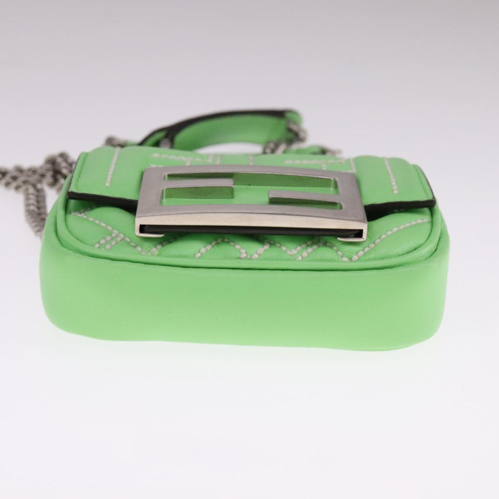 FENDI Zucca Canvas Nano Baguette Shoulder Bag Leather Green 108928A