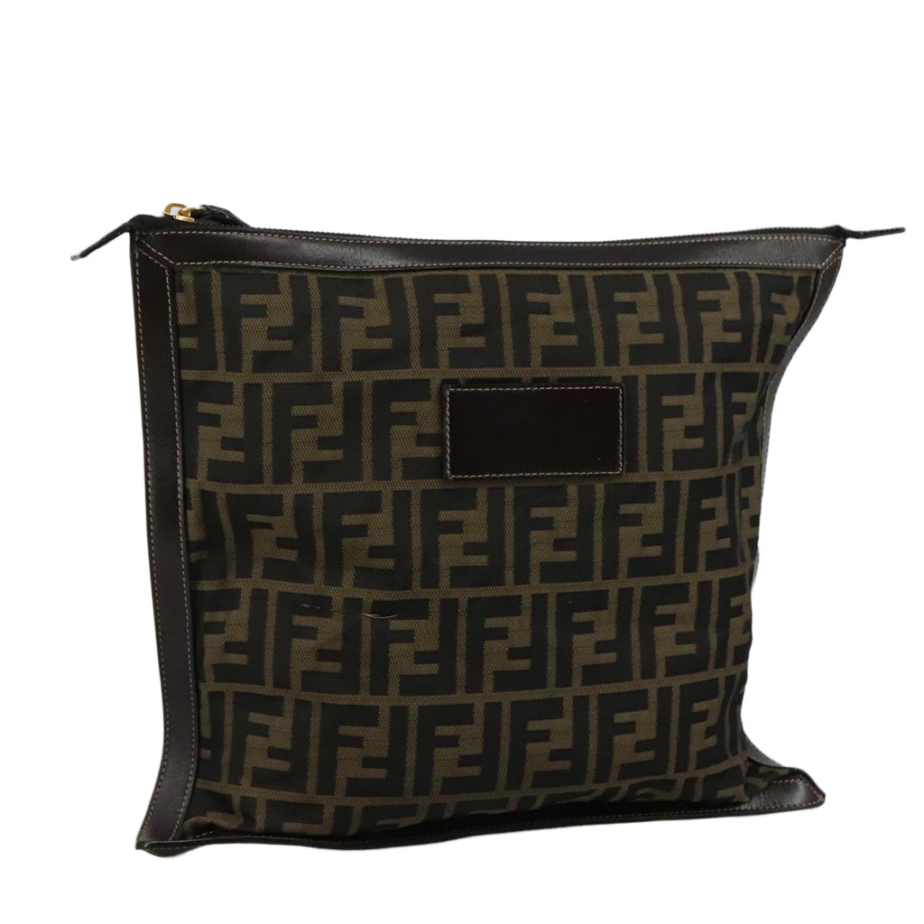 FENDI Zucca Canvas Clutch Bag Brown Black gold 108974