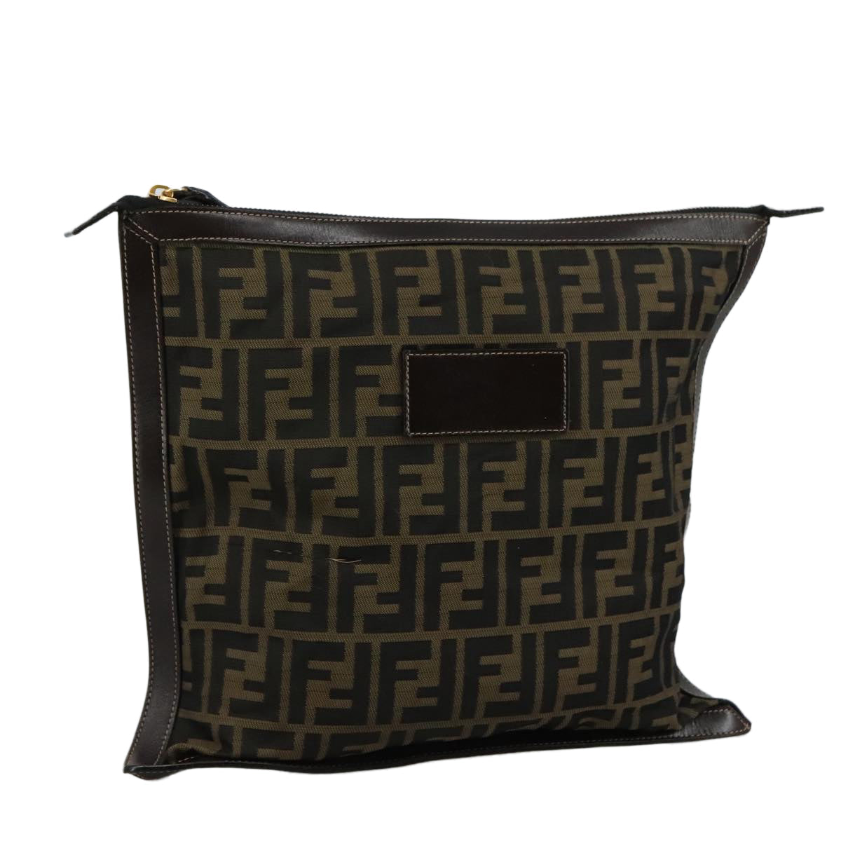 FENDI Zucca Canvas Clutch Bag Brown Black gold 108974