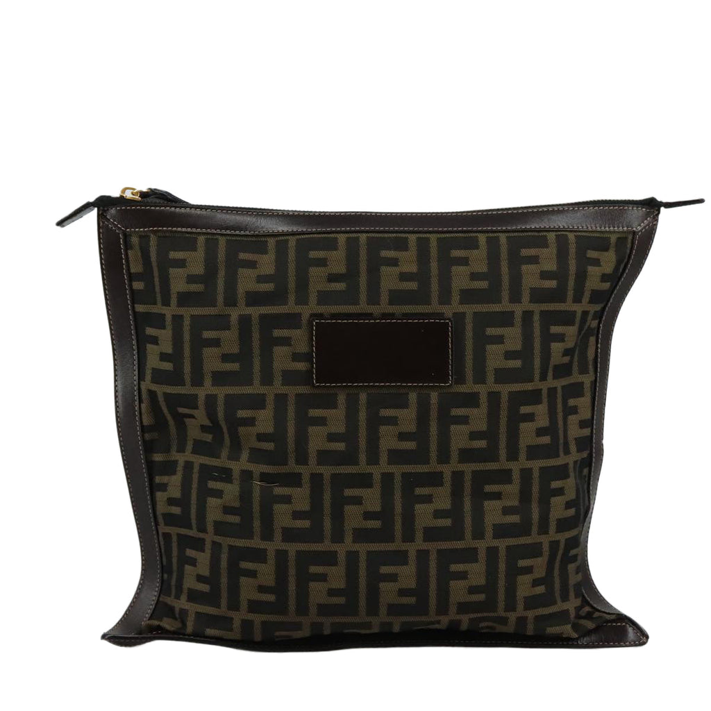 FENDI Zucca Canvas Clutch Bag Brown Black gold 108974