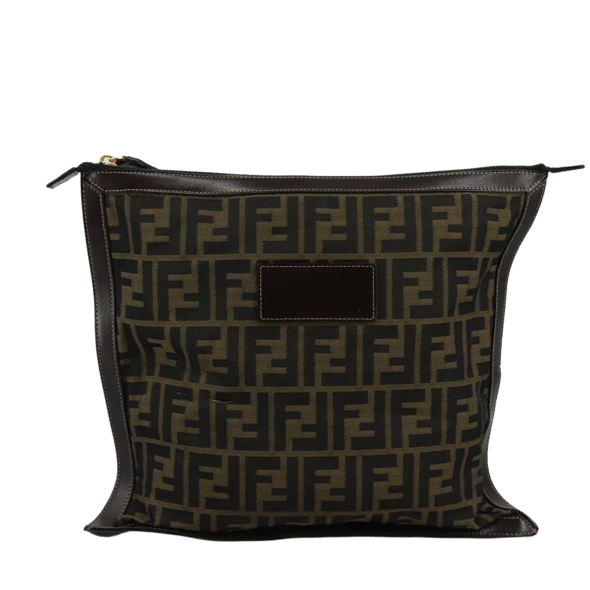 FENDI Zucca Canvas Clutch Bag Brown Black gold 108974