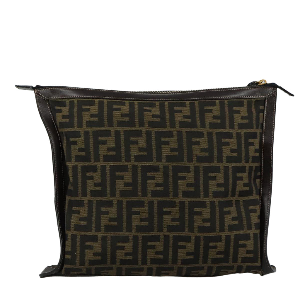 FENDI Zucca Canvas Clutch Bag Brown Black gold 108974