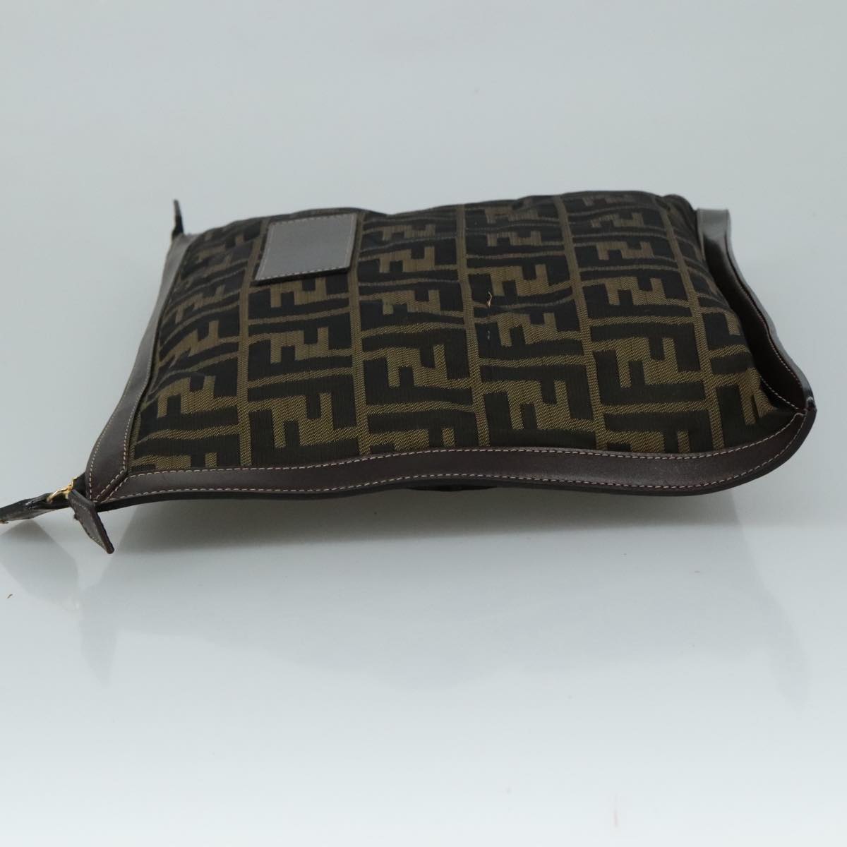 FENDI Zucca Canvas Clutch Bag Brown Black gold 108974