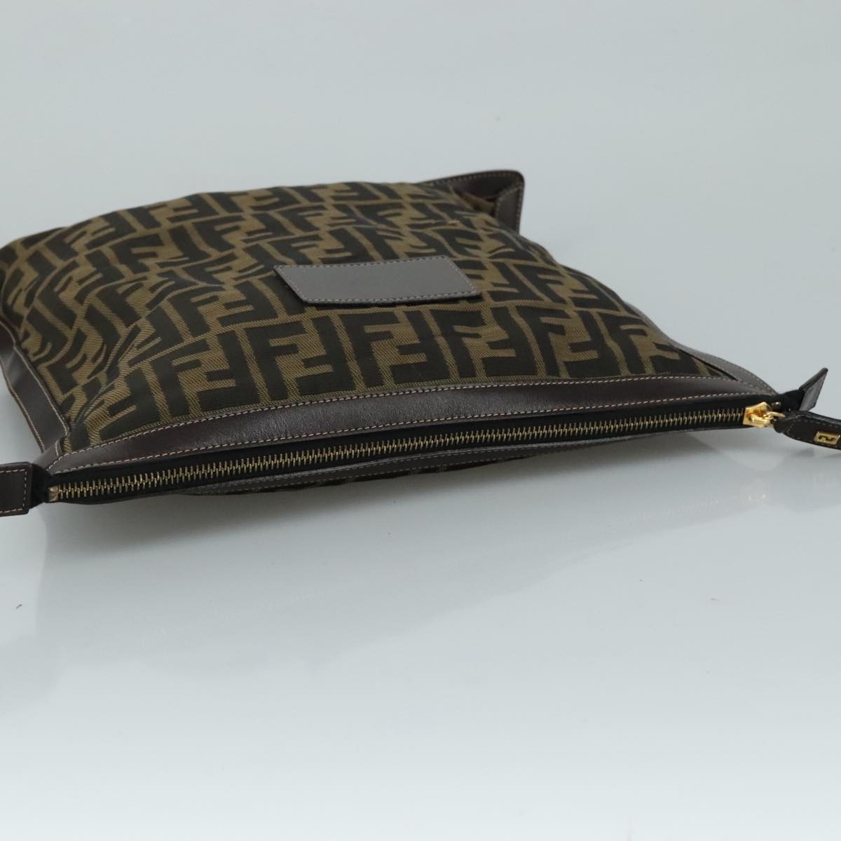 FENDI Zucca Canvas Clutch Bag Brown Black gold 108974