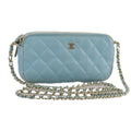 CHANEL Matelasse Chain Shoulder Wallet Lamb Skin Light Blue CC 108979