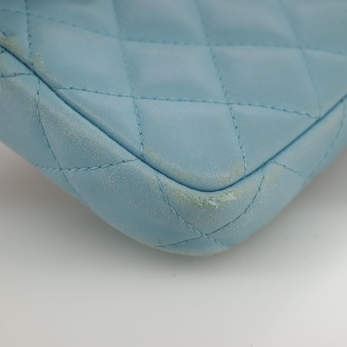 CHANEL Matelasse Chain Shoulder Wallet Lamb Skin Light Blue CC 108979
