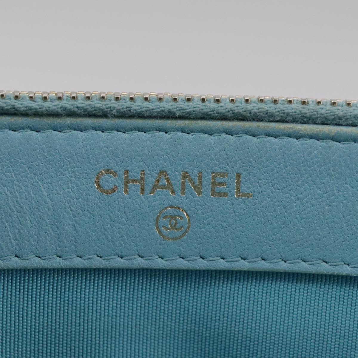 CHANEL Matelasse Chain Shoulder Wallet Lamb Skin Light Blue CC 108979