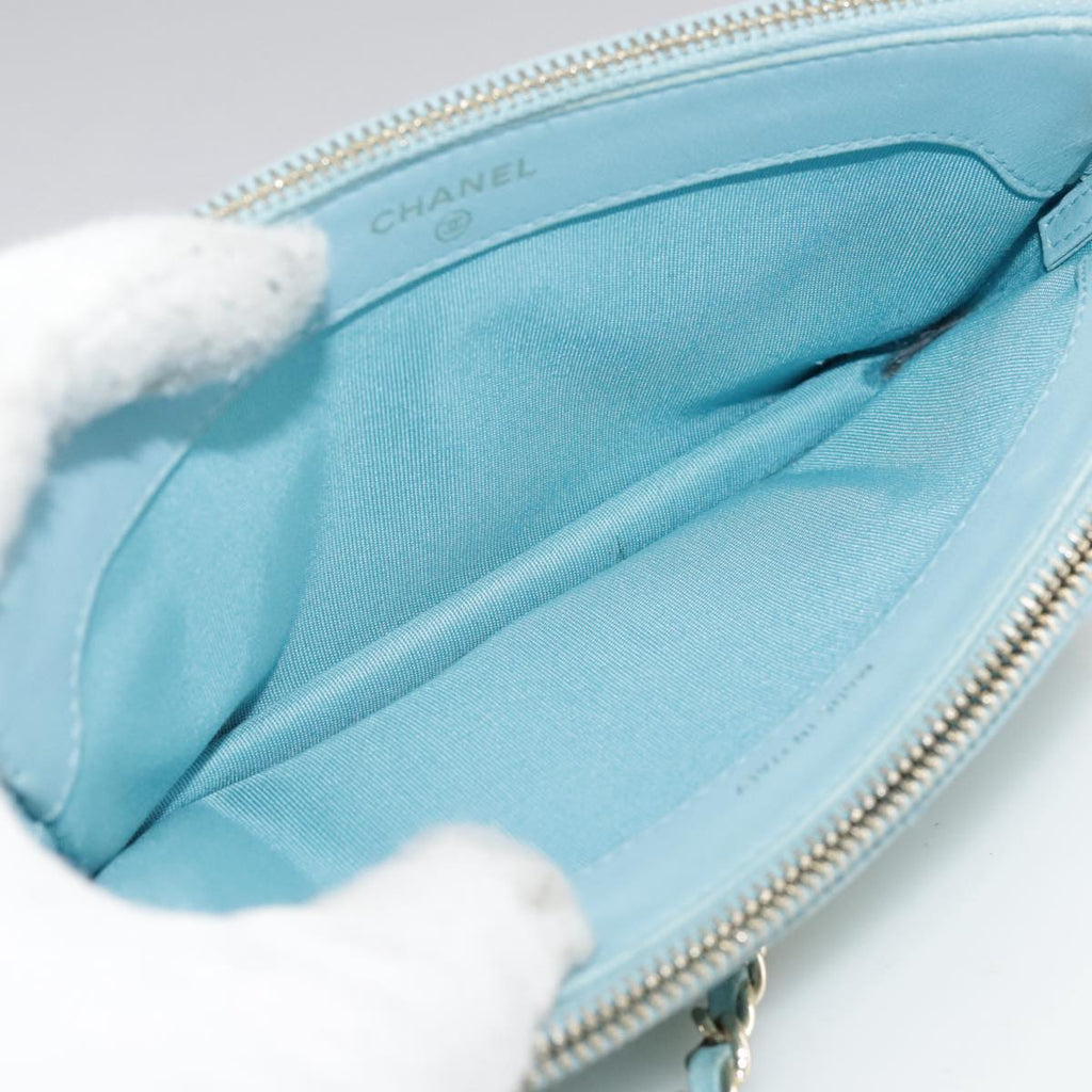CHANEL Matelasse Chain Shoulder Wallet Lamb Skin Light Blue CC 108979