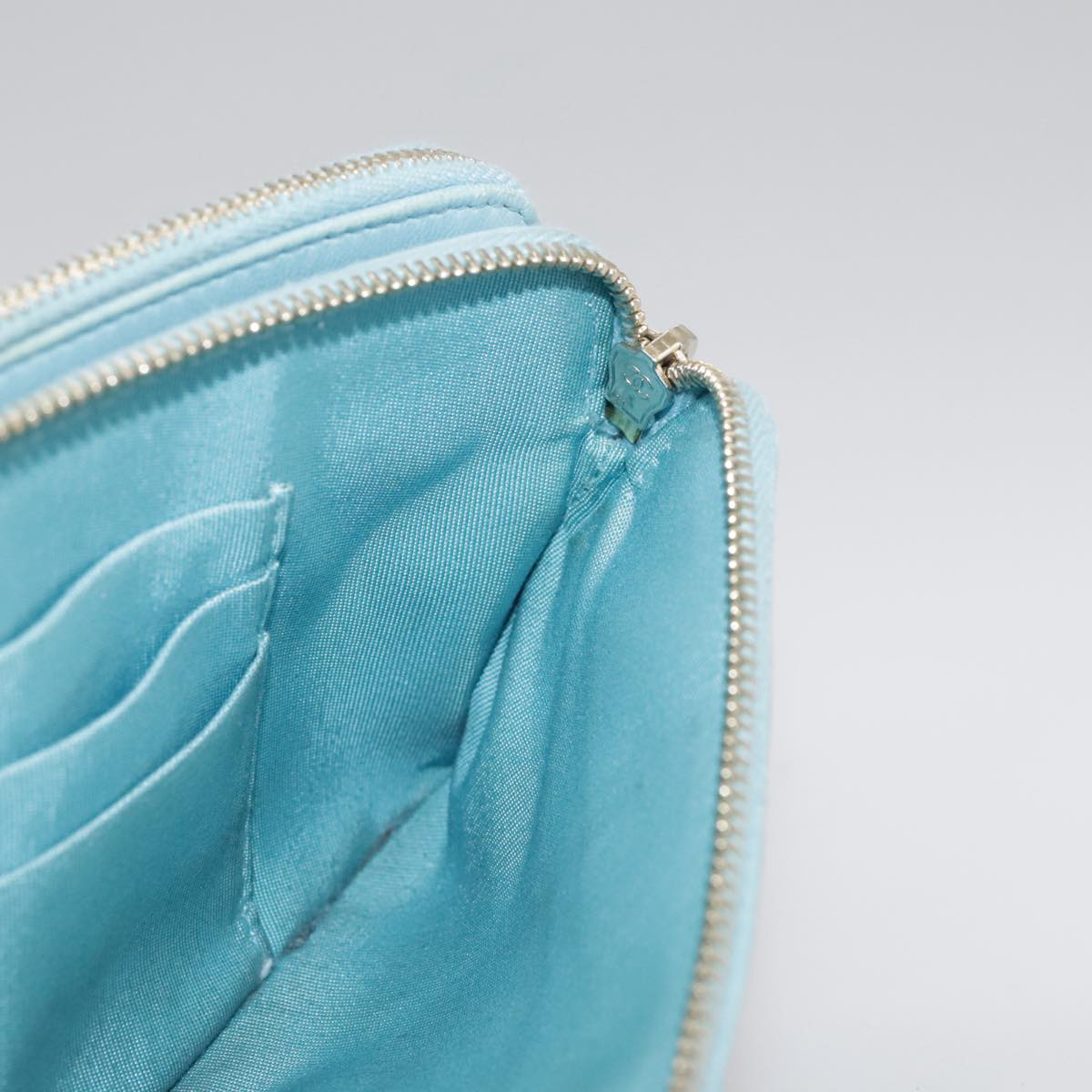 CHANEL Matelasse Chain Shoulder Wallet Lamb Skin Light Blue CC 108979