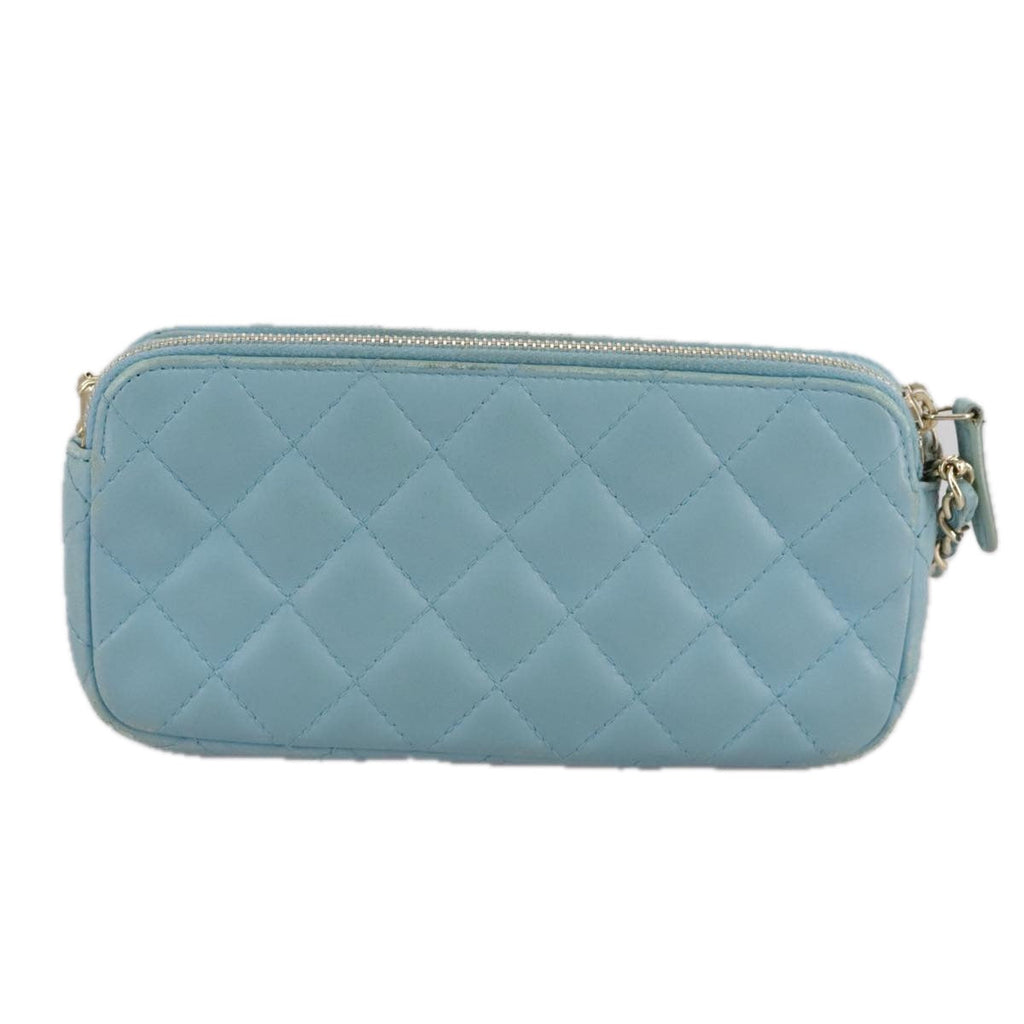 CHANEL Matelasse Chain Shoulder Wallet Lamb Skin Light Blue CC 108979