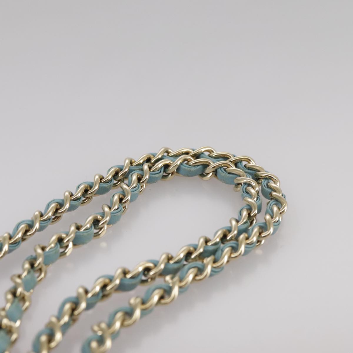 CHANEL Matelasse Chain Shoulder Wallet Lamb Skin Light Blue CC 108979