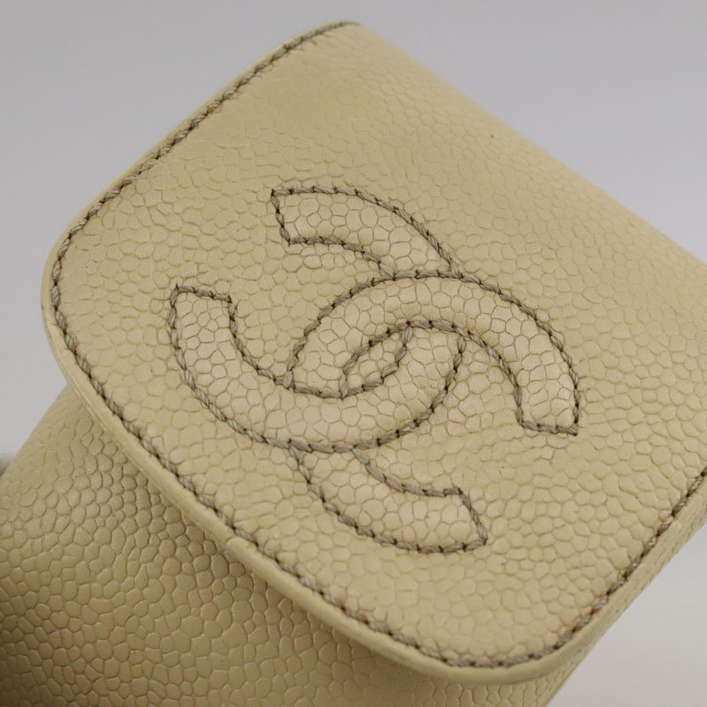 CHANEL Cigarette Case Caviar Skin Beige CC 109058