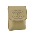 CHANEL Cigarette Case Caviar Skin Beige CC 109058