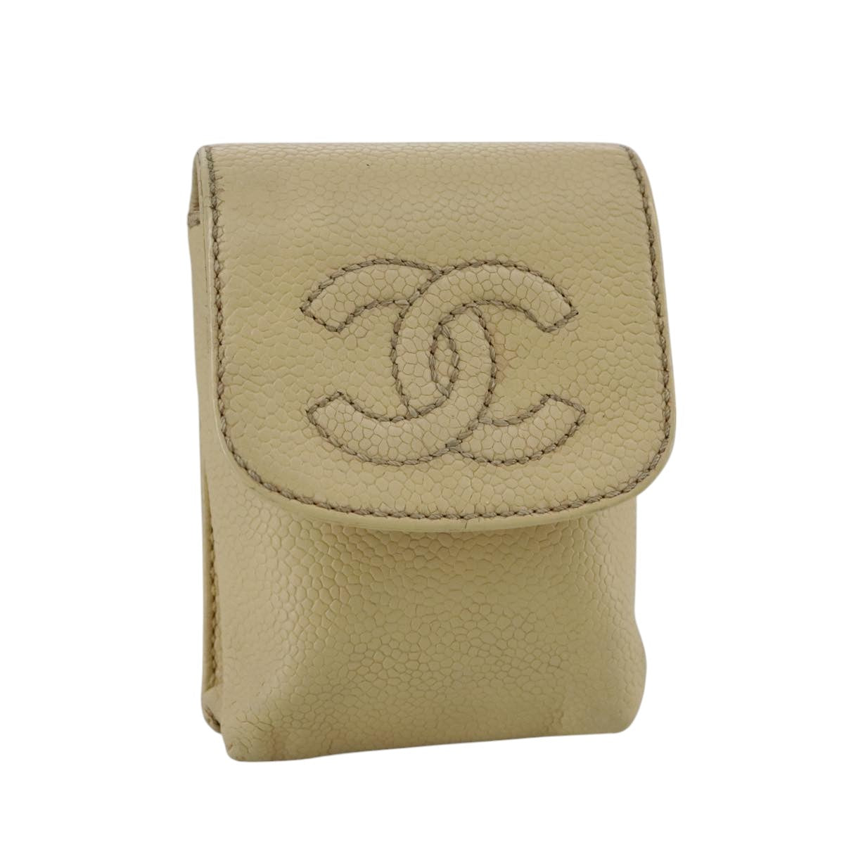 CHANEL Cigarette Case Caviar Skin Beige CC 109058