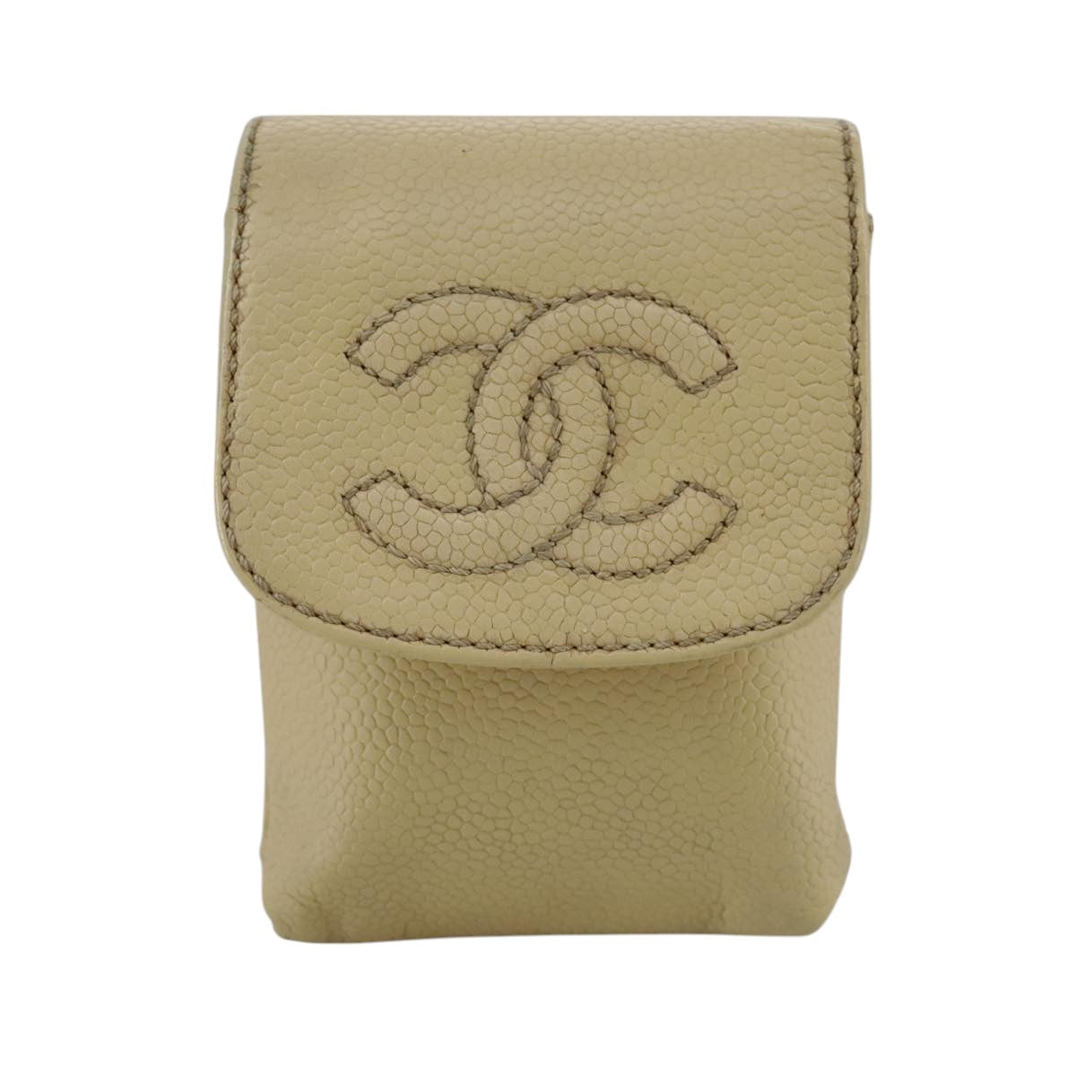 CHANEL Cigarette Case Caviar Skin Beige CC 109058