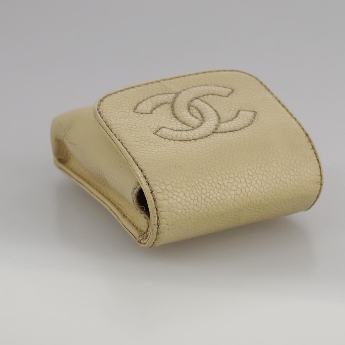 CHANEL Cigarette Case Caviar Skin Beige CC 109058