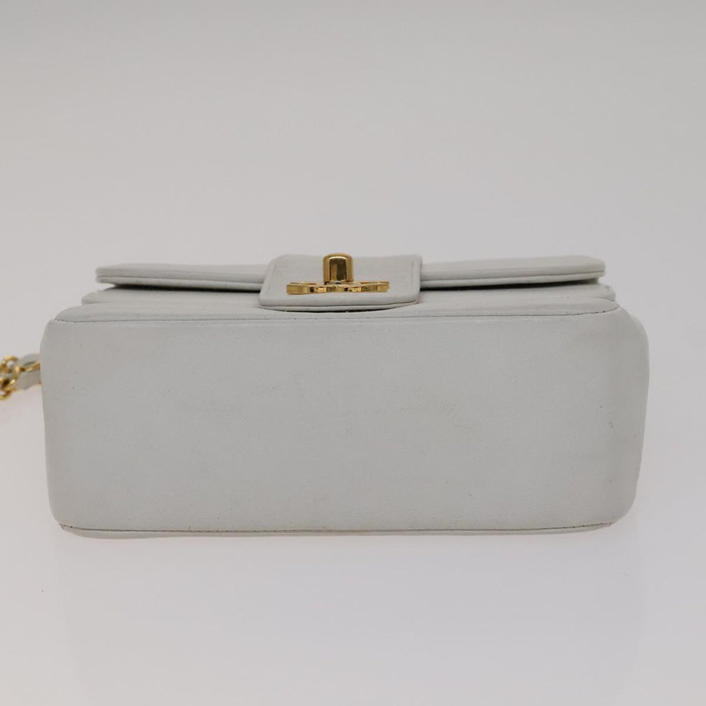 CHANEL Mademoiselle Double Flap Chain Bag Lamb Skin White Gold CC 109066