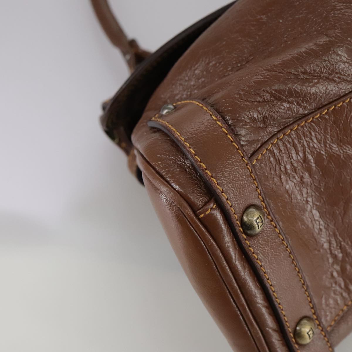 FENDI Hand Bag Leather Brown 109148