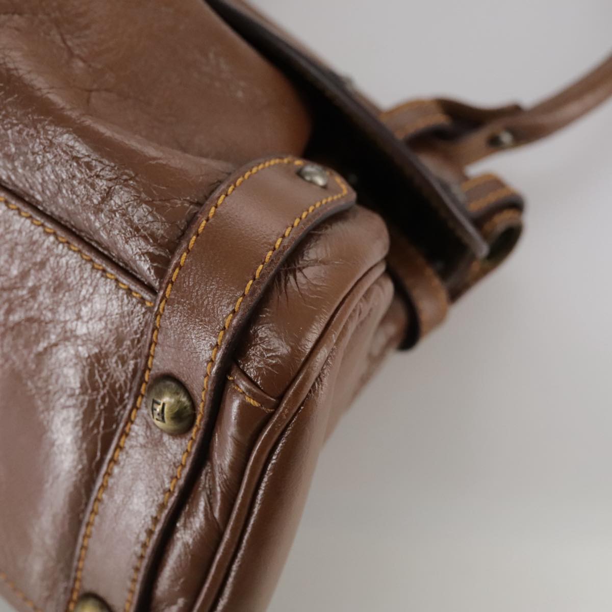 FENDI Hand Bag Leather Brown 109148