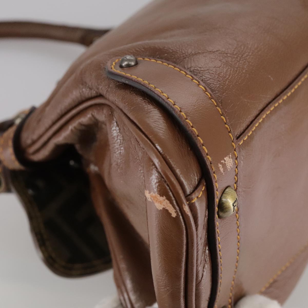 FENDI Hand Bag Leather Brown 109148