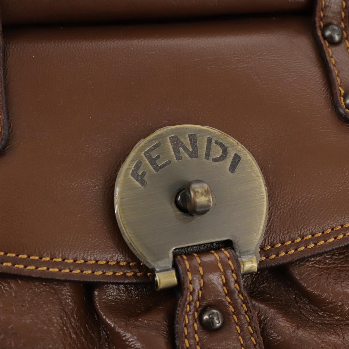 FENDI Hand Bag Leather Brown 109148