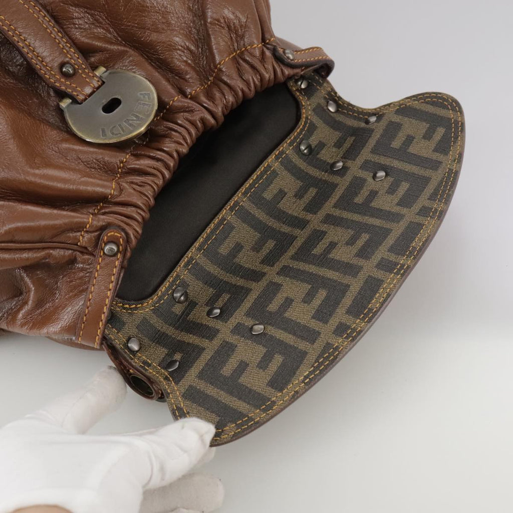 FENDI Hand Bag Leather Brown 109148