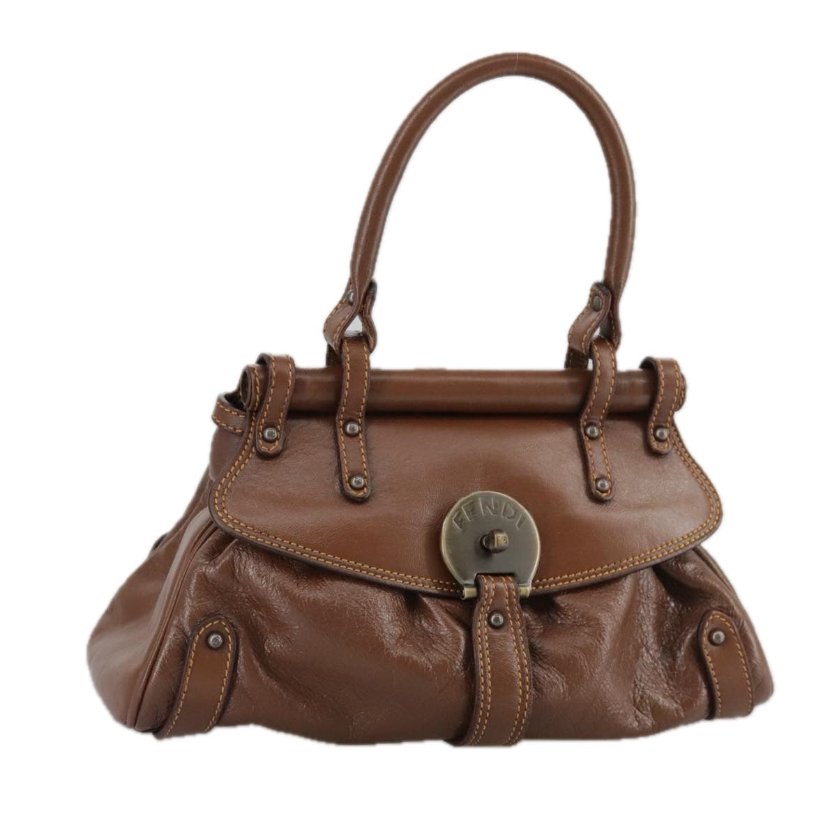 FENDI Hand Bag Leather Brown 109148