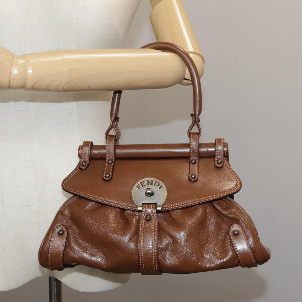 FENDI Hand Bag Leather Brown 109148