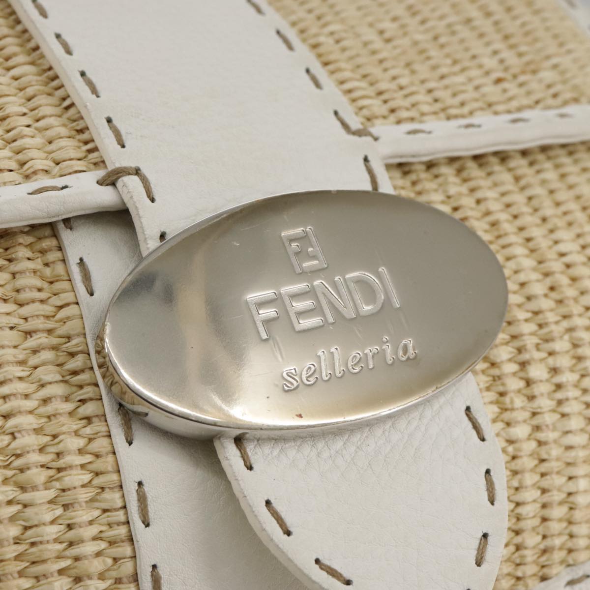 FENDI Celeria Hand Bag Raffia Beige 109149