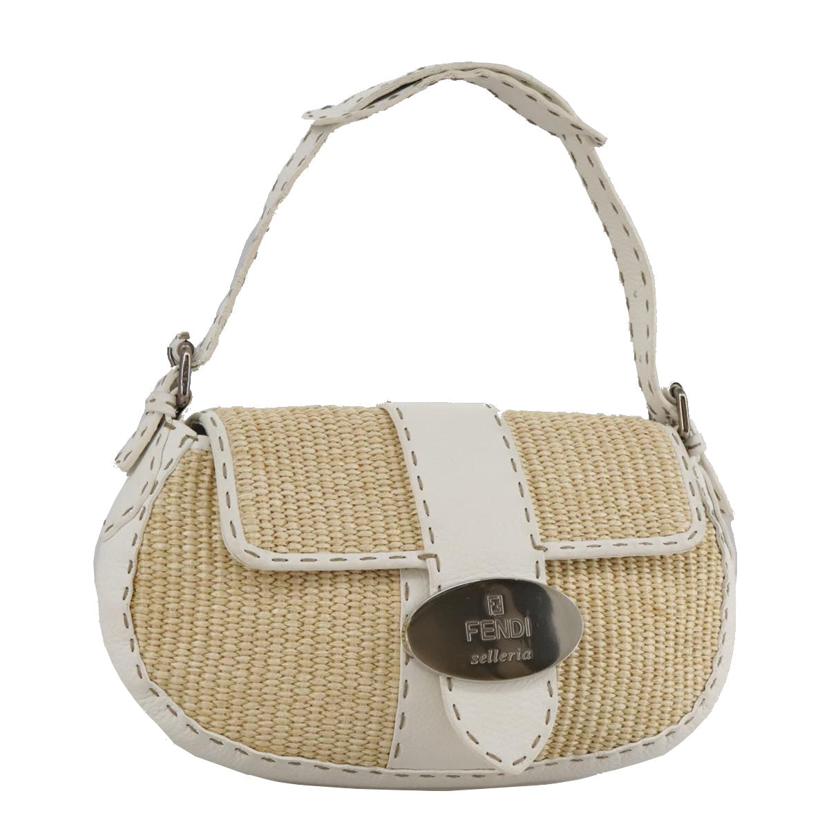 FENDI Celeria Hand Bag Raffia Beige 109149