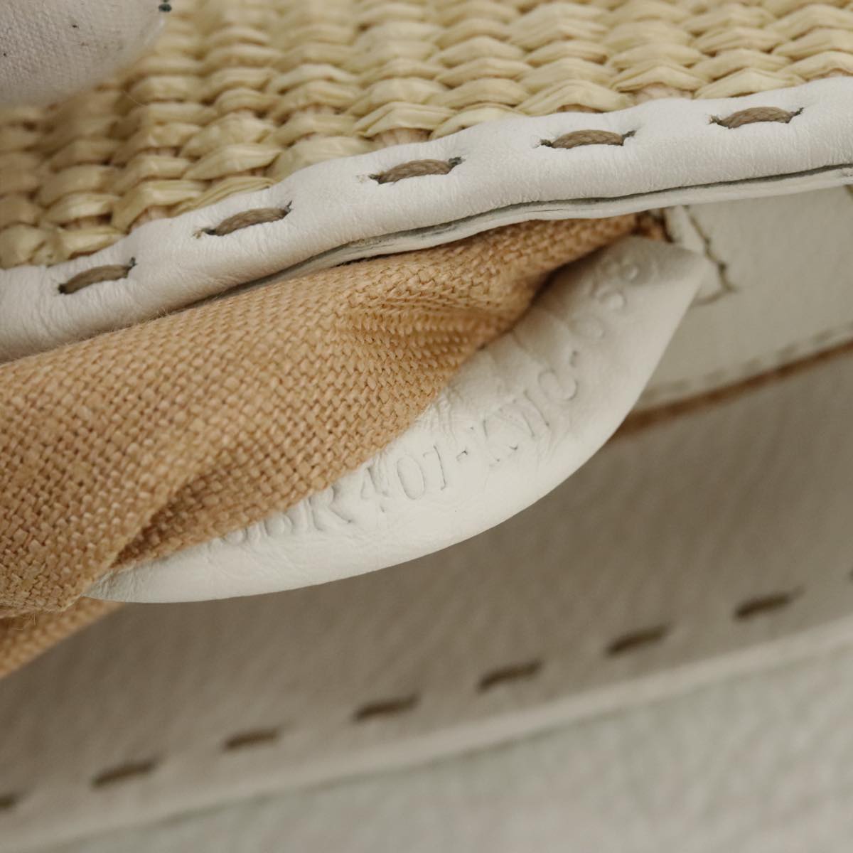 FENDI Celeria Hand Bag Raffia Beige 109149