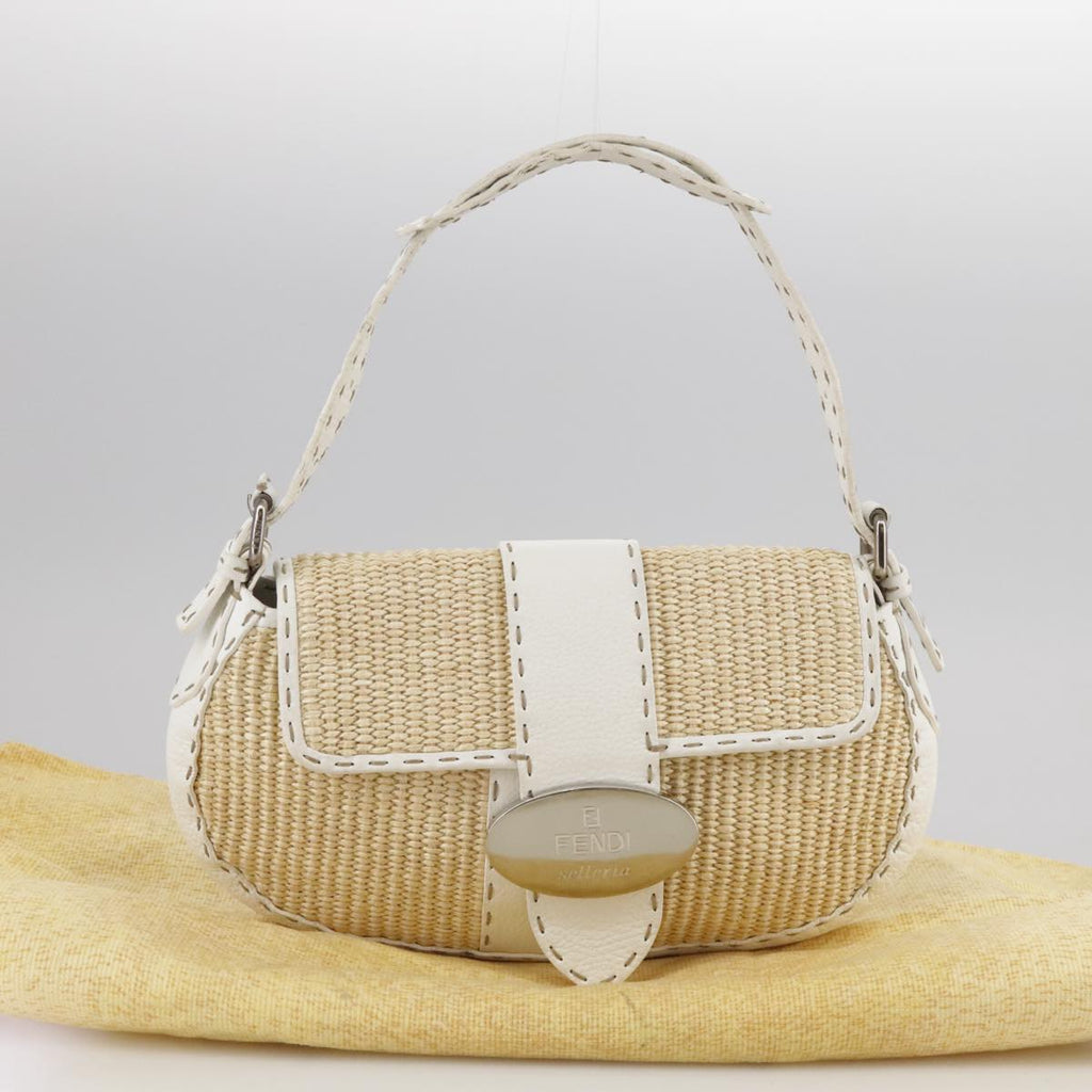 FENDI Celeria Hand Bag Raffia Beige 109149