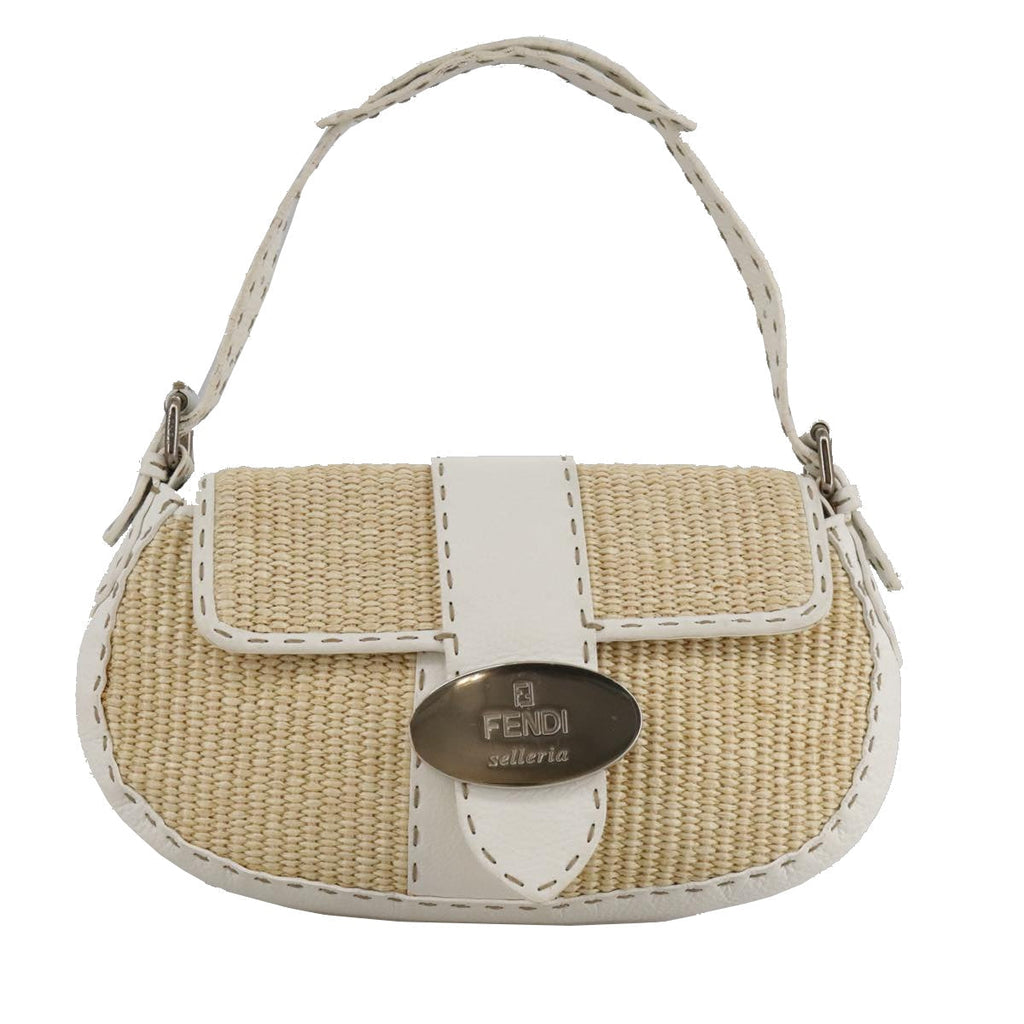 FENDI Celeria Hand Bag Raffia Beige 109149