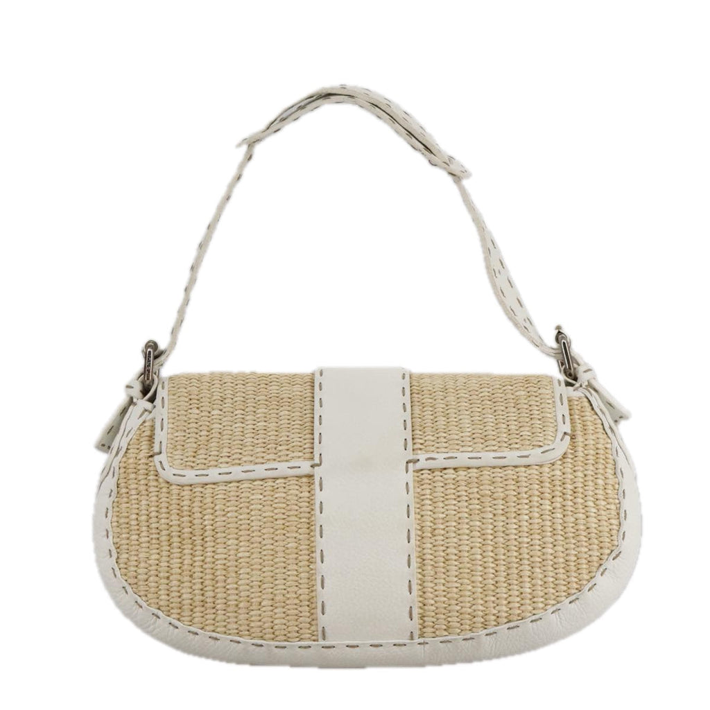 FENDI Celeria Hand Bag Raffia Beige 109149