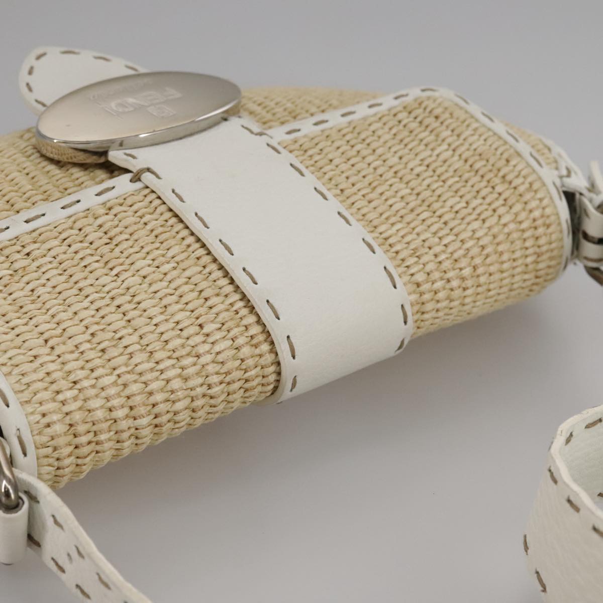 FENDI Celeria Hand Bag Raffia Beige 109149