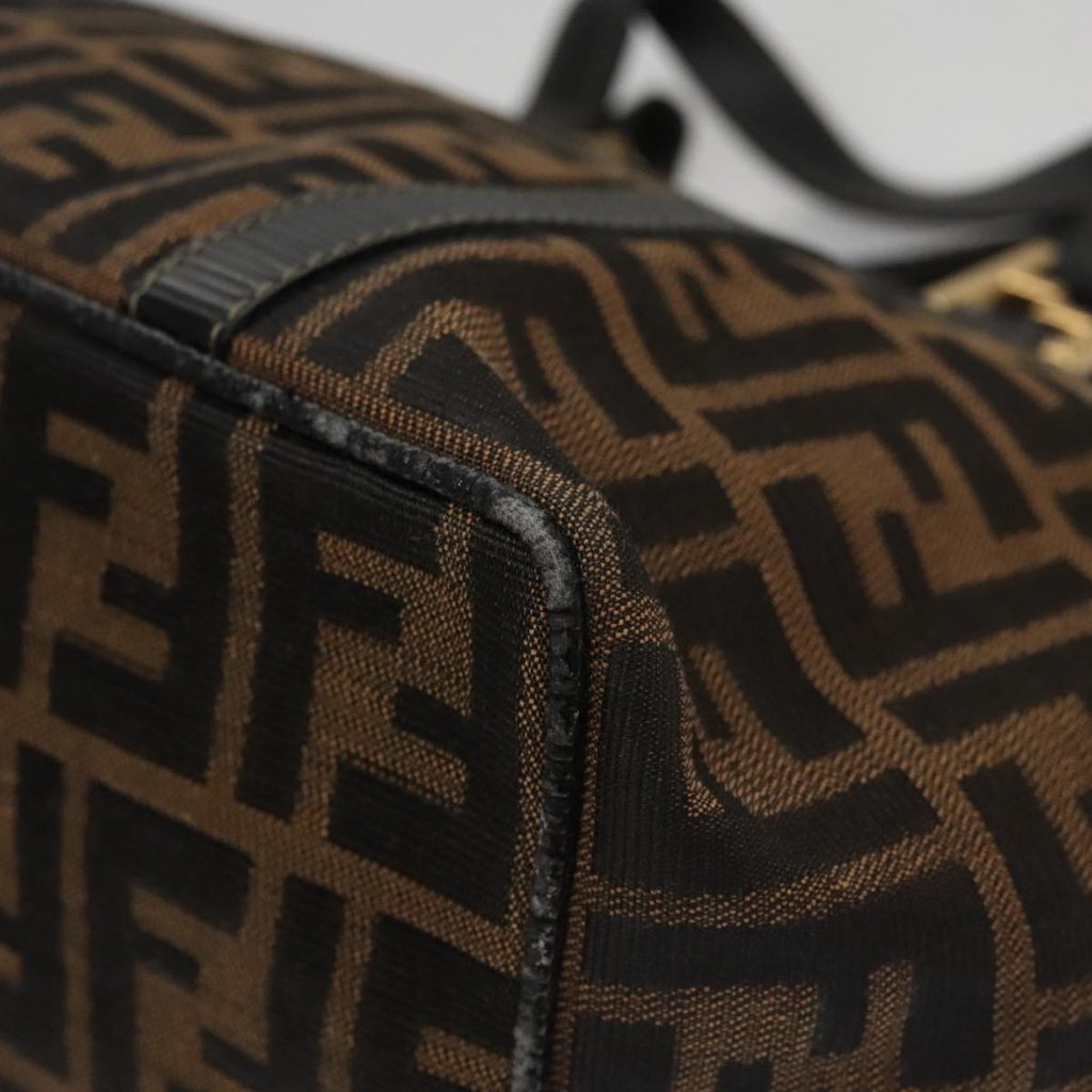 FENDI Zucca Canvas Hand Bag Brown Black gold 109153