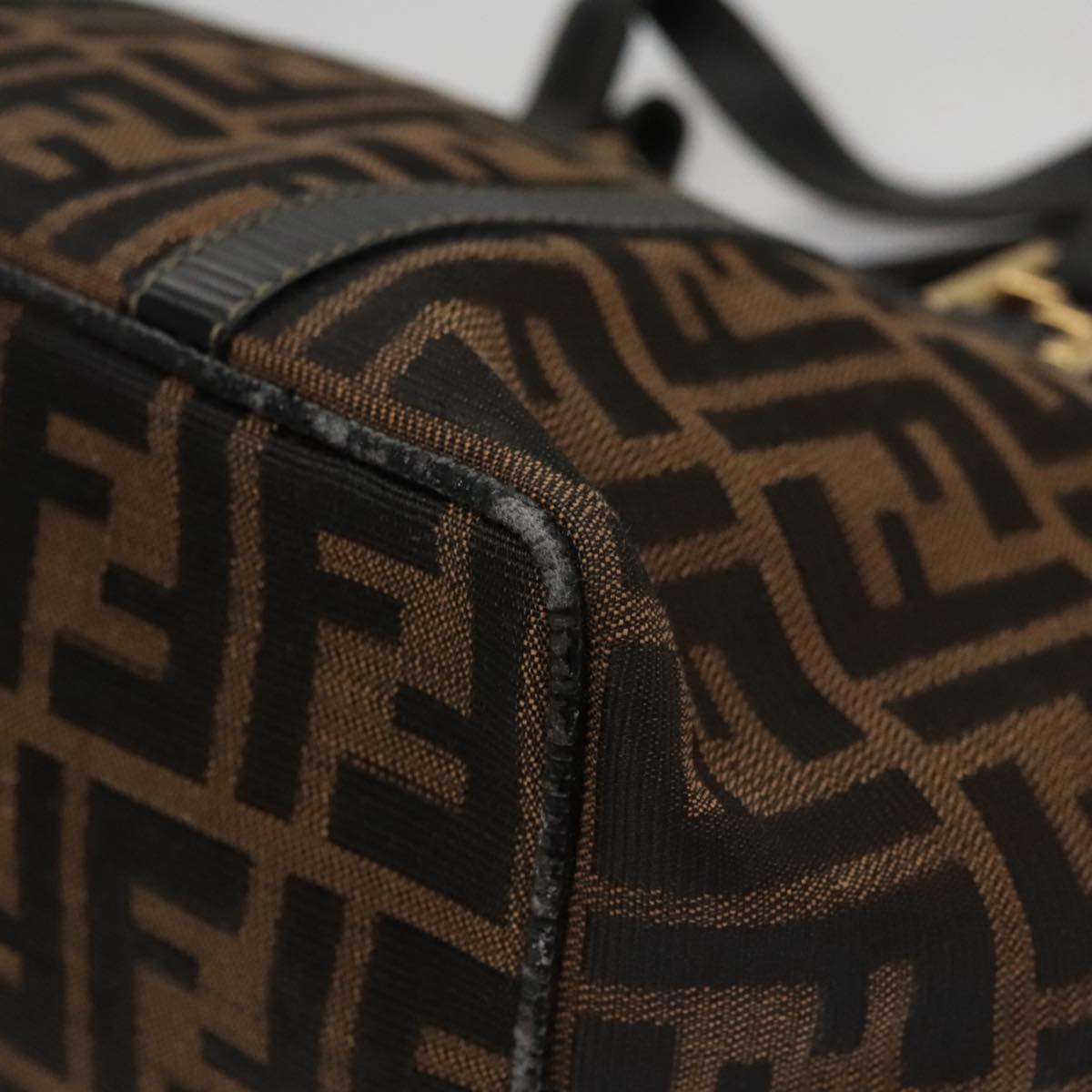 FENDI Zucca Canvas Hand Bag Brown Black gold 109153