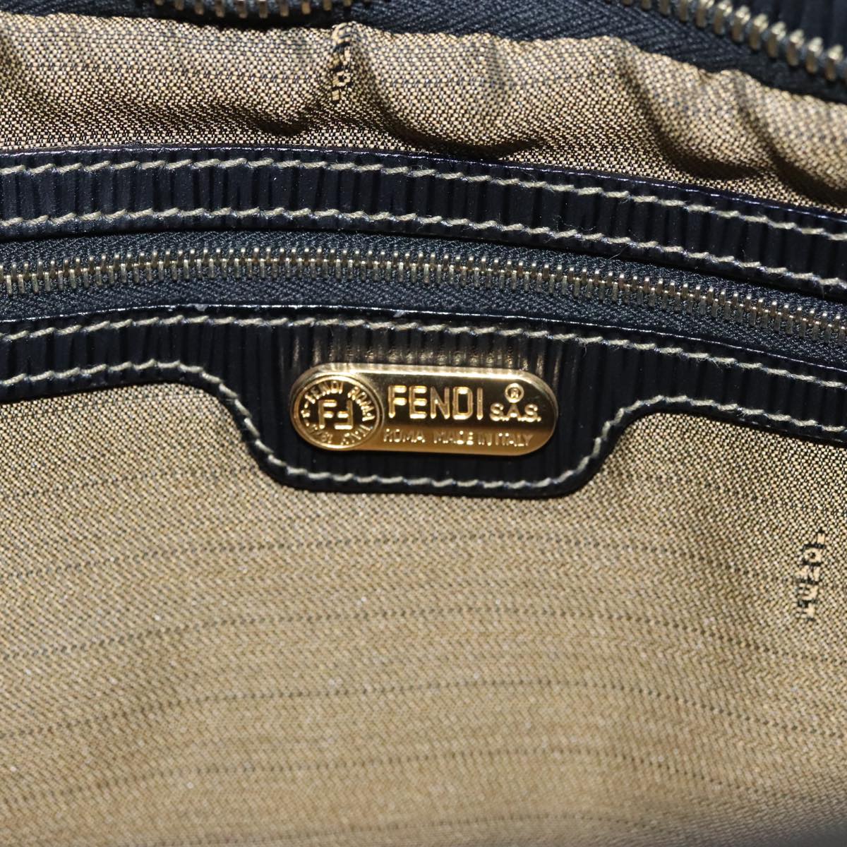 FENDI Zucca Canvas Hand Bag Brown Black gold 109153