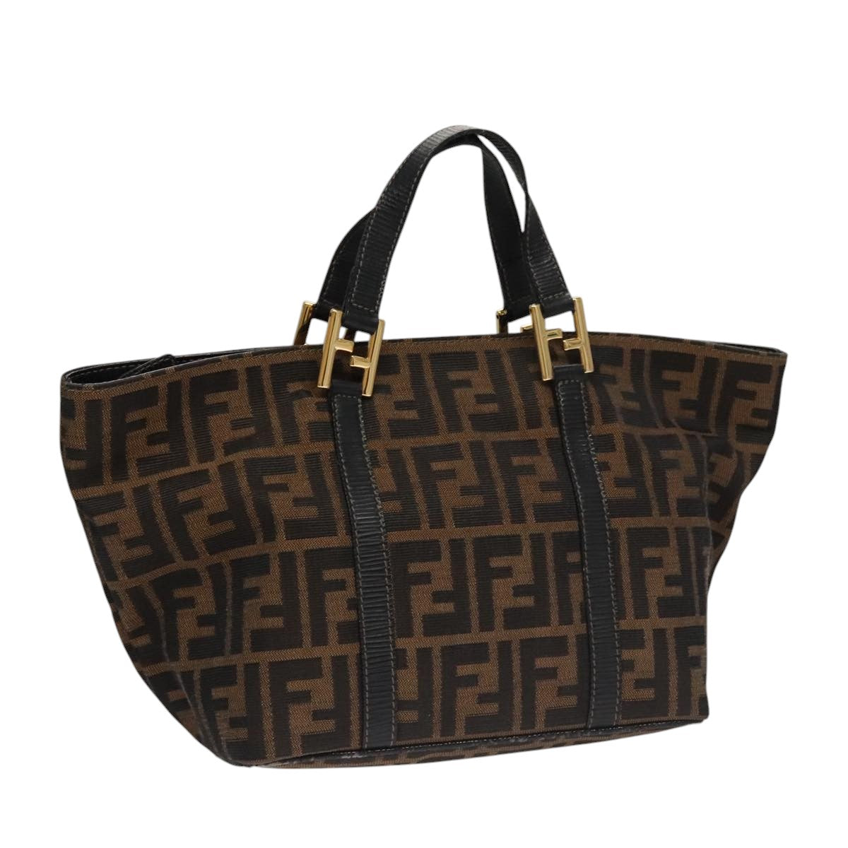 FENDI Zucca Canvas Hand Bag Brown Black gold 109153