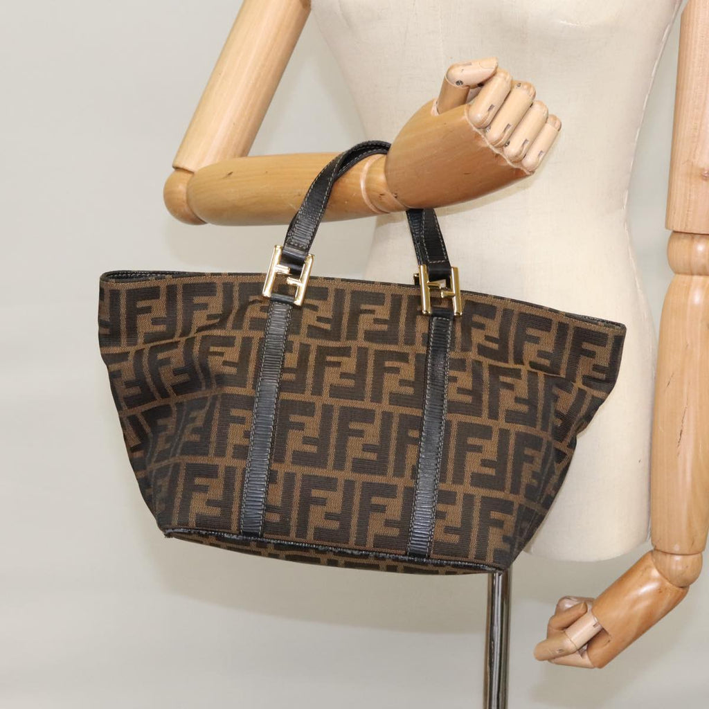 FENDI Zucca Canvas Hand Bag Brown Black gold 109153