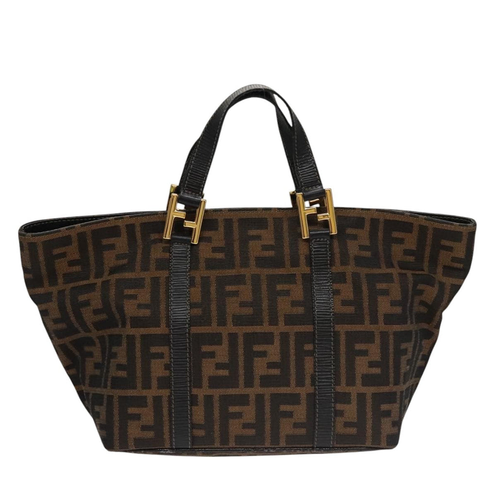 FENDI Zucca Canvas Hand Bag Brown Black gold 109153