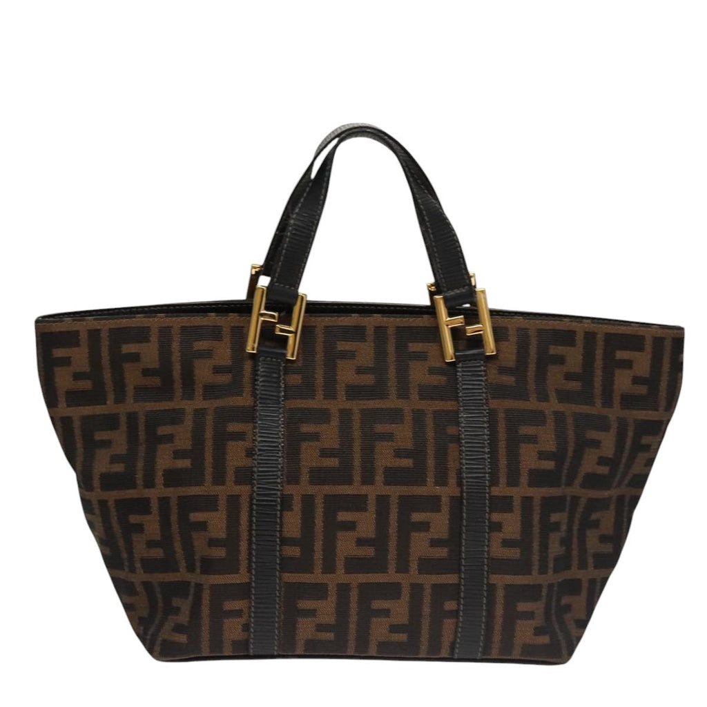 FENDI Zucca Canvas Hand Bag Brown Black gold 109153